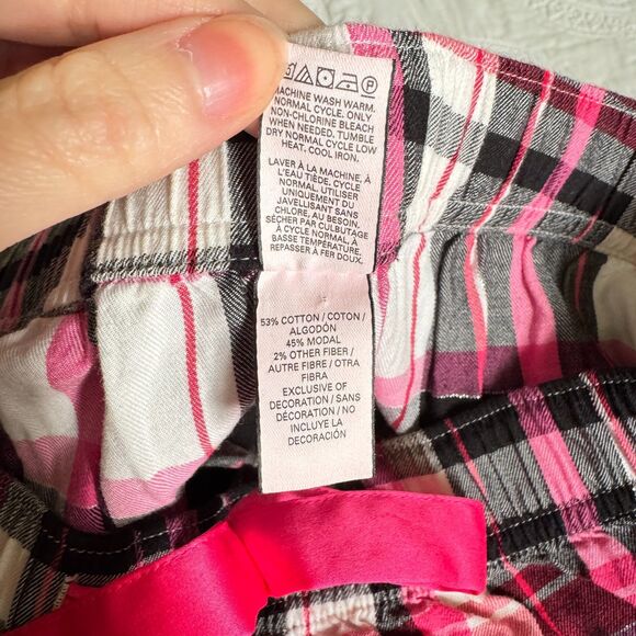 Victoria's Secret Plaid Print VS Logo Embroidered Pajamas Set Pink Black Size XS - Picture 7 of 9